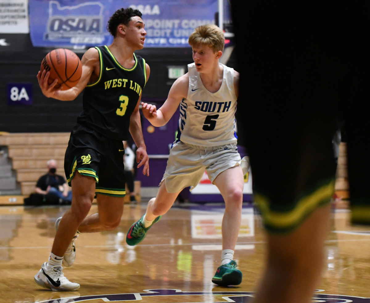 West Linn South Medford boys basketball Taylor Balkom 44